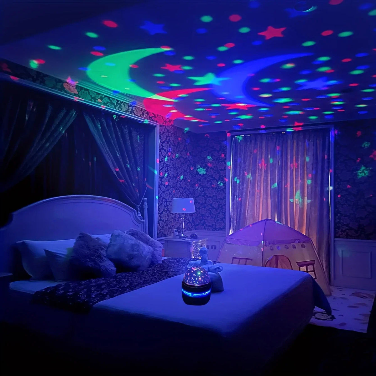 Magic Ball Star Projector Night Light – 360° Rotating LED Moon & Stars Lamp