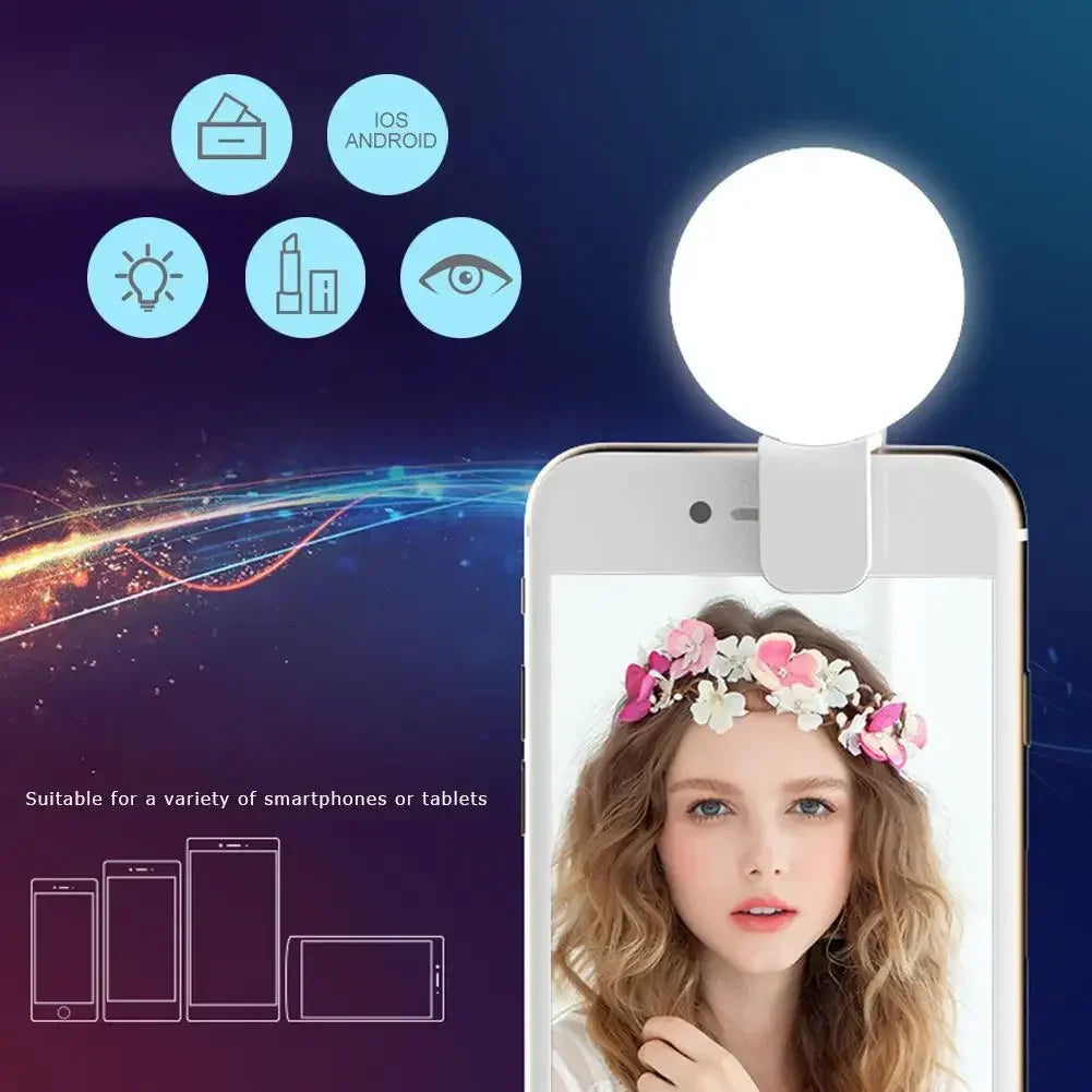 Portable LED Selfie Ring Light with 3-Level Brightness Adjustment