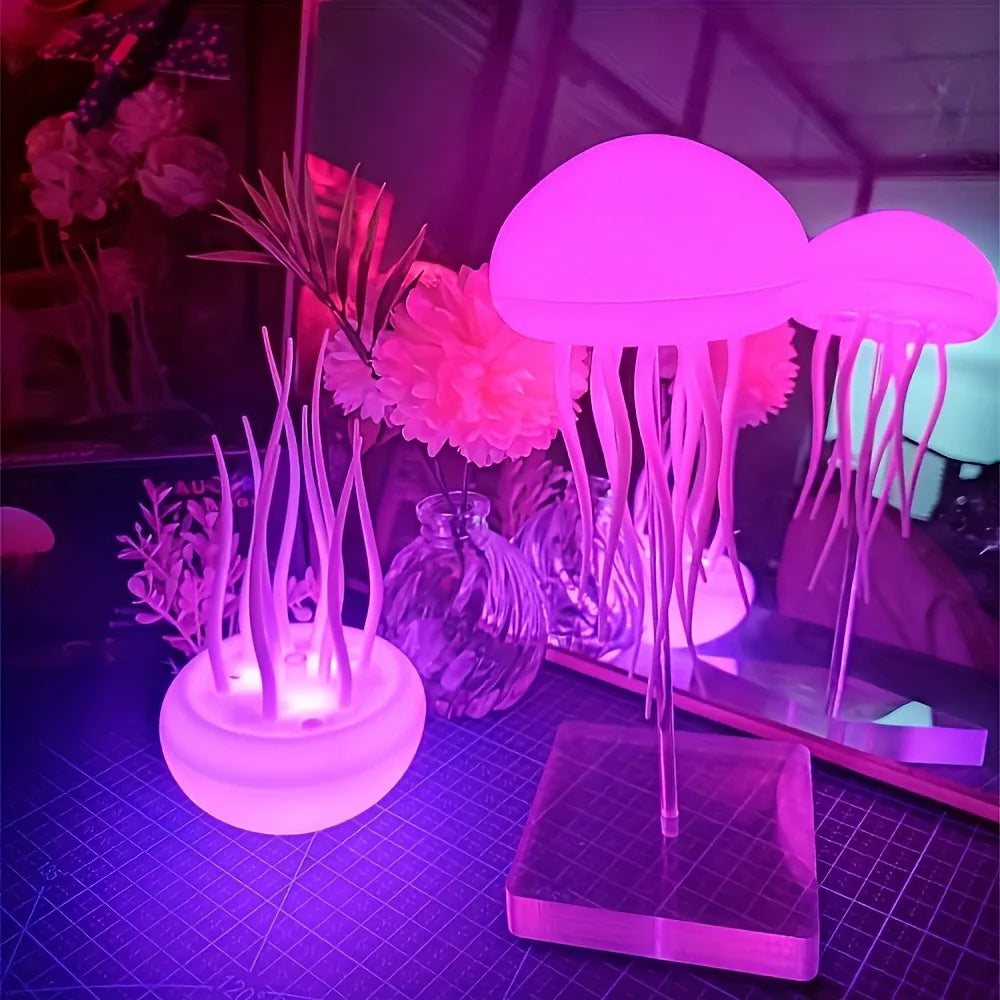 Jellyfish Night Light – USB Rechargeable Floating Lamp with Voice Control & 5-Color Lighting